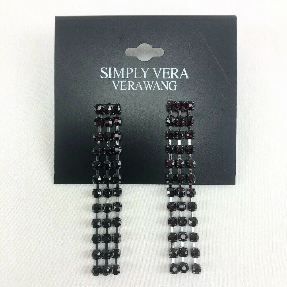 Vera Wang Earrings Dark-tone 2.5" Red Rhinestone Dangle Simply Vera